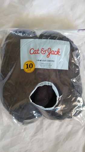 Cat & Jack Unisex Kids 10 Pairs Black Low-cut Socks Size 9-2 1/2 Cushioned - Picture 8 of 12