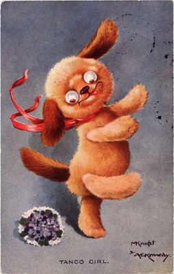 PC HUNDE KÜNSTLER SIGNIERT RITTER KENNEDY TANGO MÄDCHEN HUMOR VINTAGE POSTKARTE (b61530)