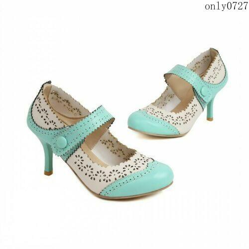 Damenschuhe Kätzchen Stilettoabsatz Mary Jane Cut-Out geschnitzt Slipper Prinzessin neu - Bild 11 von 23