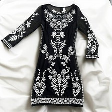 Black and White Floral Embroidered Black Short Sheer Formal Dress