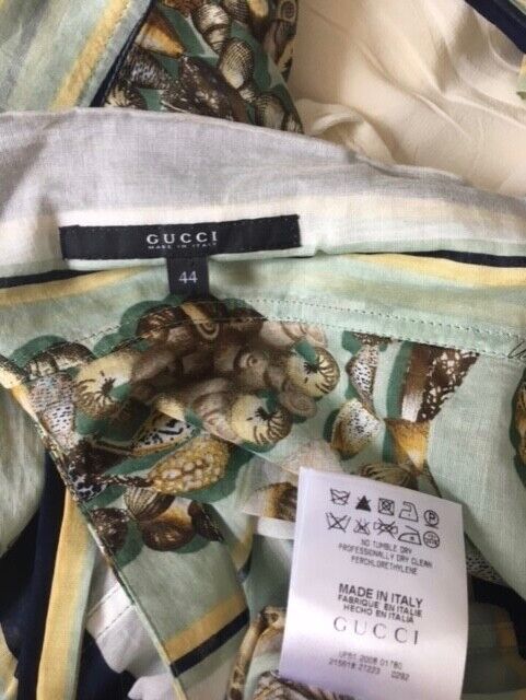 EUC GUCCI Blue Sea Shell Scarf Print Shirt Wrap F… - image 8