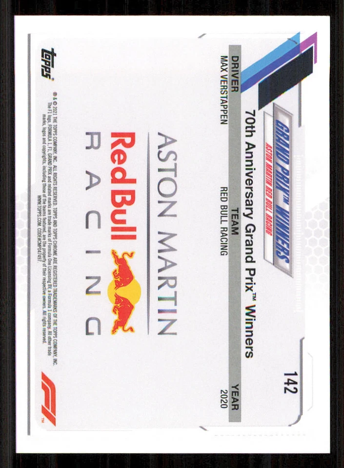 2021 Topps Chrome Formula 1 #142 Max Verstappen/Grand Prix Winners - Image 2 of 2