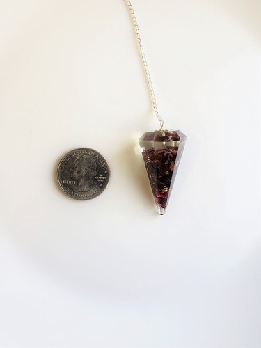 Natural Garnet Pendulum, Orgone Pyramid Pendulum, 6 Sided with Chain and Bead - Picture 4 of 8