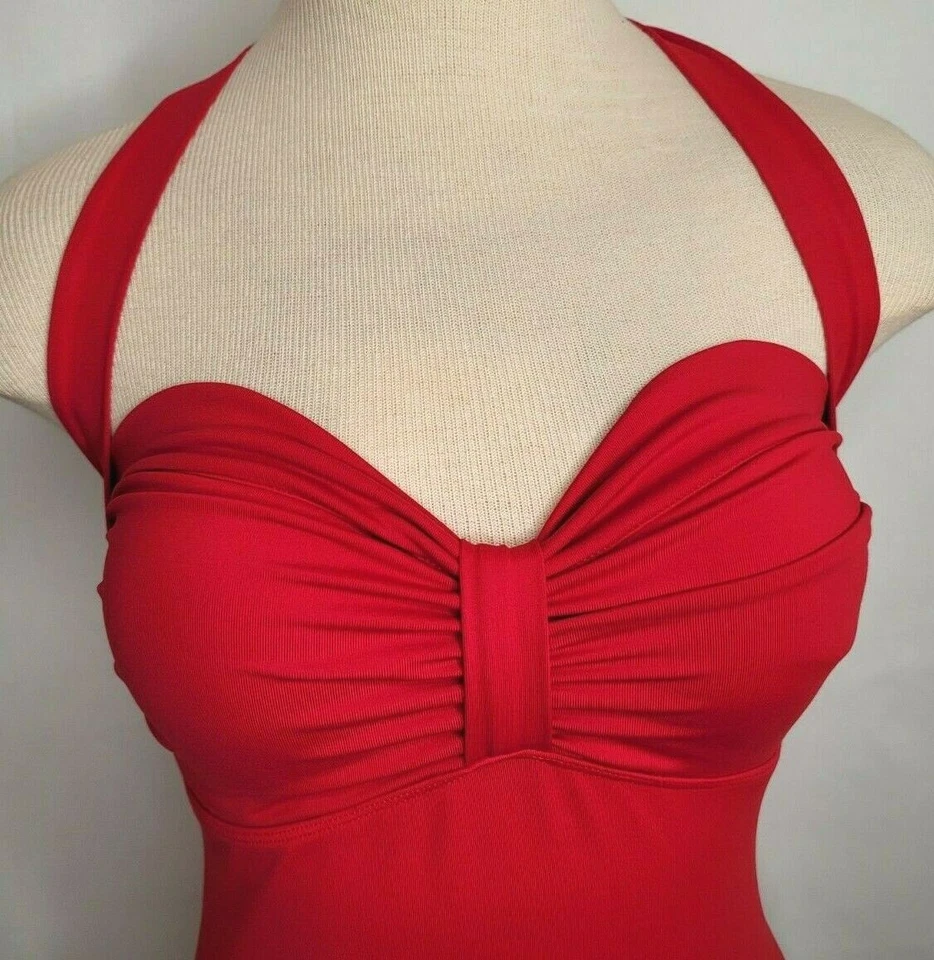Chaps Mujer Talla 8 Rojo Halter Acanalado Top Acolchado Traje de Baño Top Tankini  Foto 3 de 4