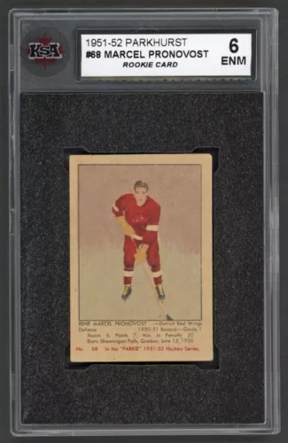 1951-52 PARKHURST #68 MARCEL PRONOVOST ROOKIE CARD KSA 6 ENM