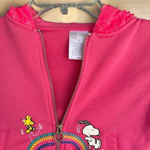 PEANUTS GARANIMALS 365 SNOOPY WOODSTOCK KIDS PINK SEQUENCE JACKET GIRLS SZ 6 - Picture 5 of 8