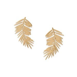 Authentic 14k Gold Plated 925 Silver Palm Leaf 1.52" Women's Drop Earrings
