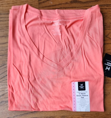 Member's Mark Ladies Essential Short Sleeve V-Neck Tee S-2XL Pink Peach Aqua NWT - Picture 6 of 7