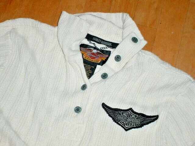 Suéter de corrida vintage Harley Davidson logotipos off white feminino X-pequeno NÍTIDO!!! - Imagem 2 de 4