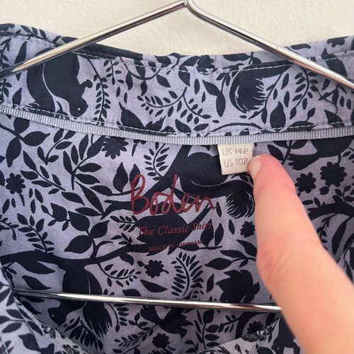 Boden Classic Shirt Blouse Indigo Blue Navy Squirrel Woodland Birds - Size 14 P - Picture 9 of 9