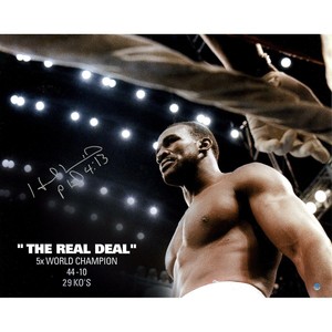 Evander-Holyfield-Signed-Glaring-in-the-Ring-16x20-Photo-amp-Multiple-Stats