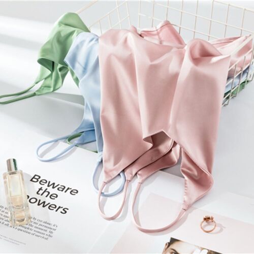 Women Silk Satin Tank Cami Plain Sleeveless Strappy Camisole Vest Casual Tops - Picture 7 of 36