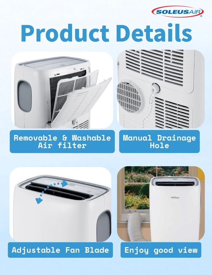 Ventilador de aire acondicionado portátil 12000 BTU, refrigeración y calor y deshumidificador + control remoto Foto 4 de 4