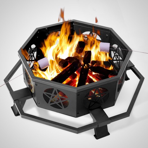 43 Inch Octagonal Outdoor Fire Pit Wood Burning Firepit Bonfire Camping Backyard - Picture 21 of 21