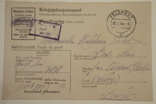 Letter Prisoner of War Stalag x B German 1944 Camp / Down Workplace