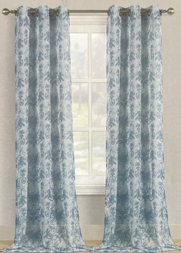 Laura Ashley Blue White Tuleries Grommet Panels Curtains Drapes 40 X 84 Set Of 2 - Picture 2 of 2