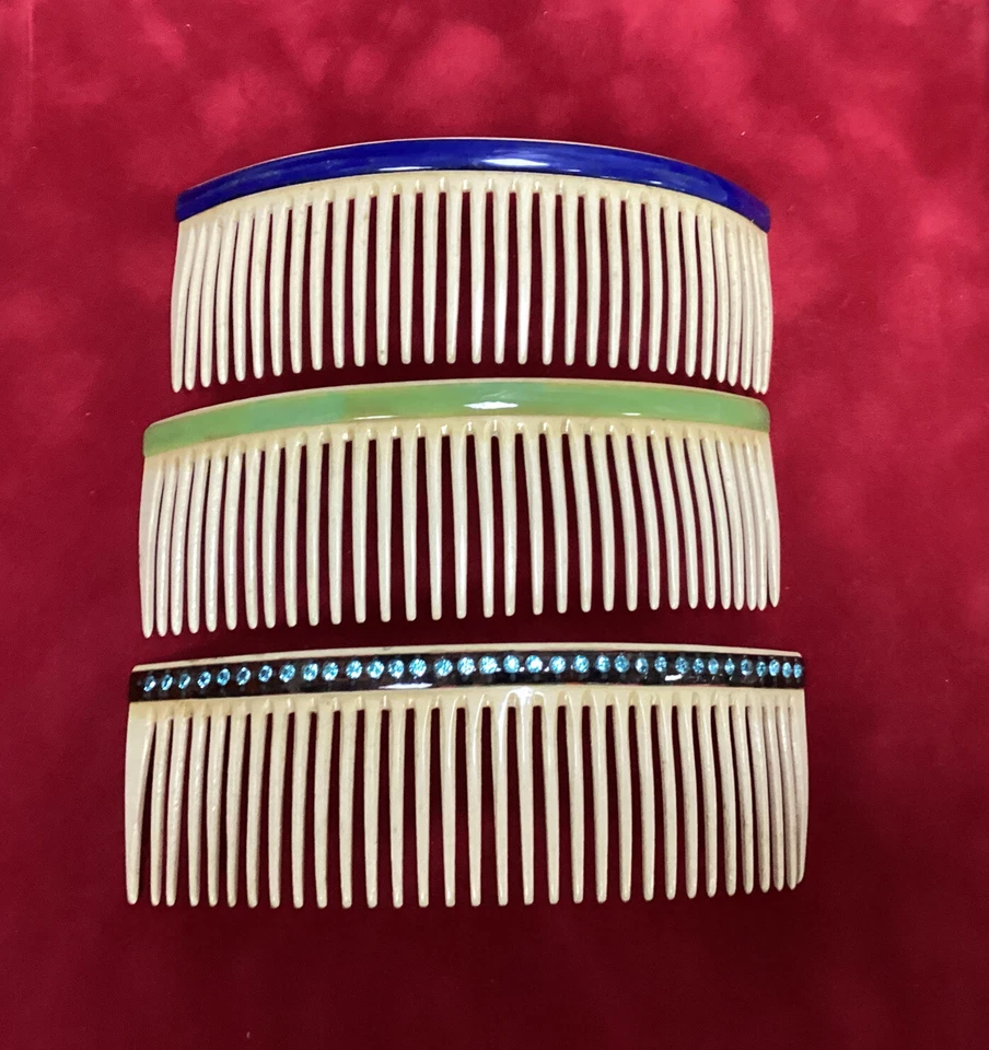 Lot De 3 Grands peignes anciens - barrette à cheveux / Serre- Tête - Vintage - Photo 1/4
