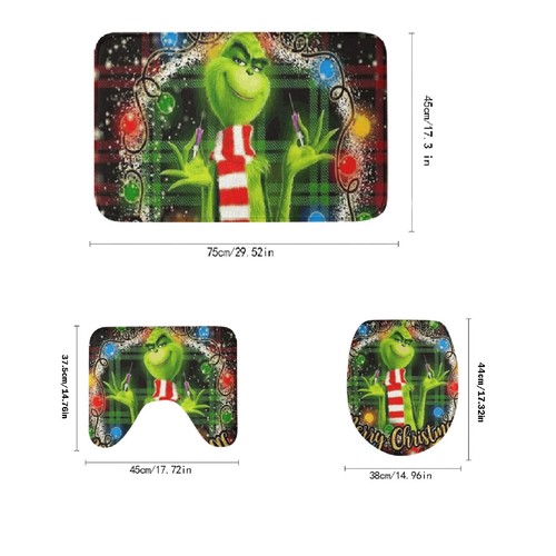 3Pcs Bathroom Mat Set Christmas Grinch Toilet Rugs Carpet Toilet Lid Cover Set🎅 - Picture 13 of 22