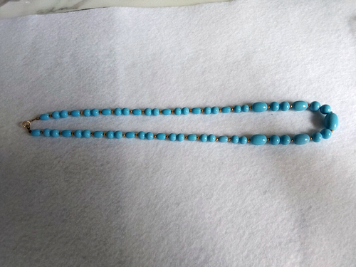 Vintage Turquoise Beaded Necklace 24” Gold Tone Formal Prom Wedding Jewelry wBox - Picture 3 of 3