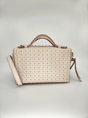 TOD'S Don Bauletto Gommini Studded Box Bag Beige Leather