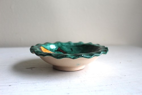 Little Italy Faience Green Hand Painted Fluted Sauce Relish Bowl Rustic Pottery - Picture 4 of 8