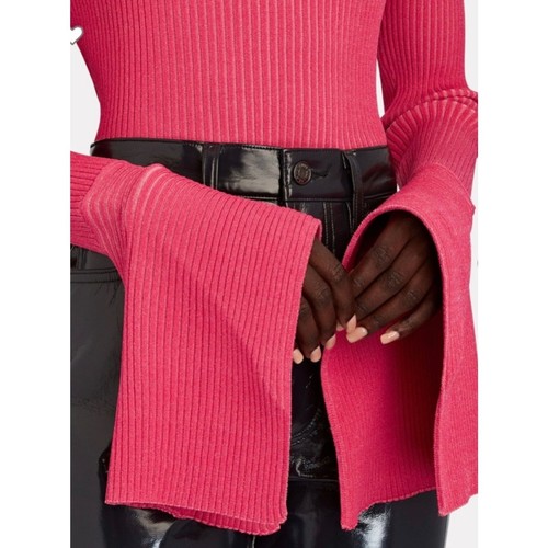 Acler Long Sleeve High Neck Ribbed Knit Flare Sleeve Sweater Pink 8 - Picture 4 of 11