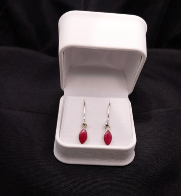 1.20 ct Natural Maquise Shape Ruby Solid 925 Sterling Silver Oval Hook Earrings