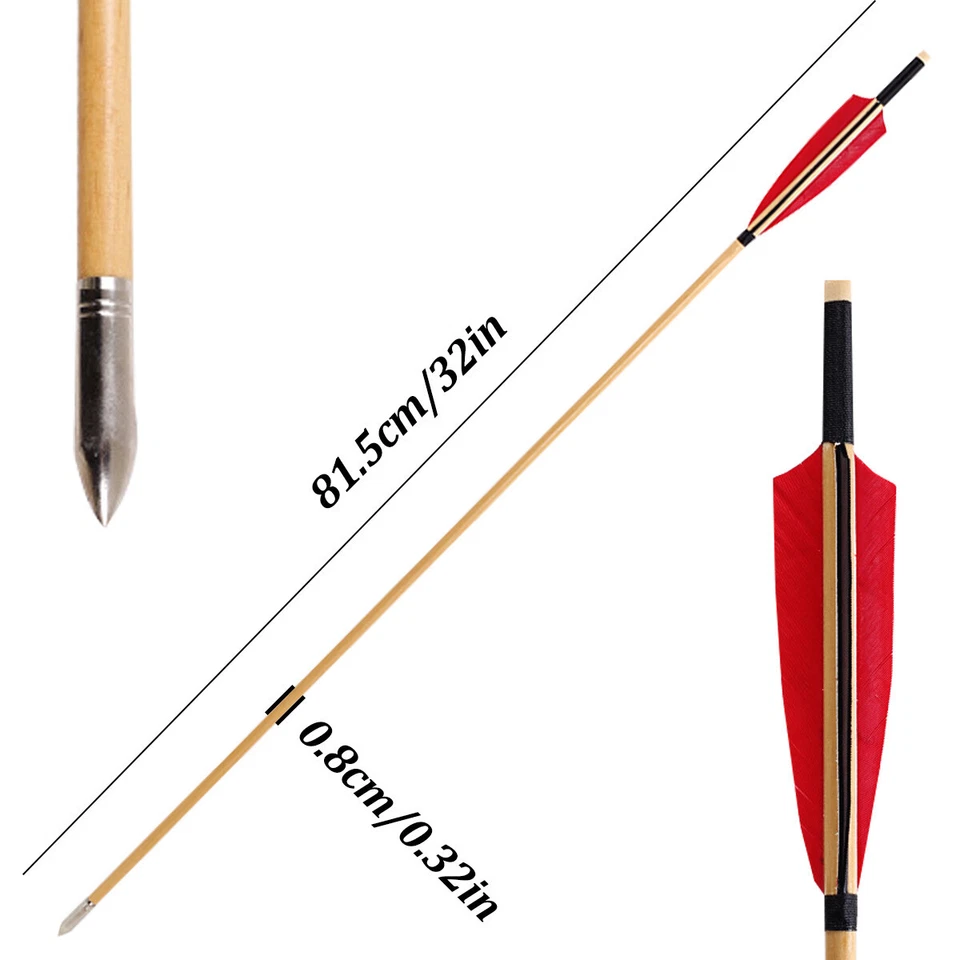 Handmade Tradition Hunting 32" Wooden Arrows Turkey Feather With Medieval Tips - Image 3 of 4