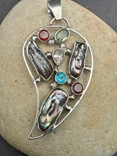KESHI PEARL PENDANT w MULTI GEMSTONES SET 925 STERLING SILVER FREE FAST SHIPPING