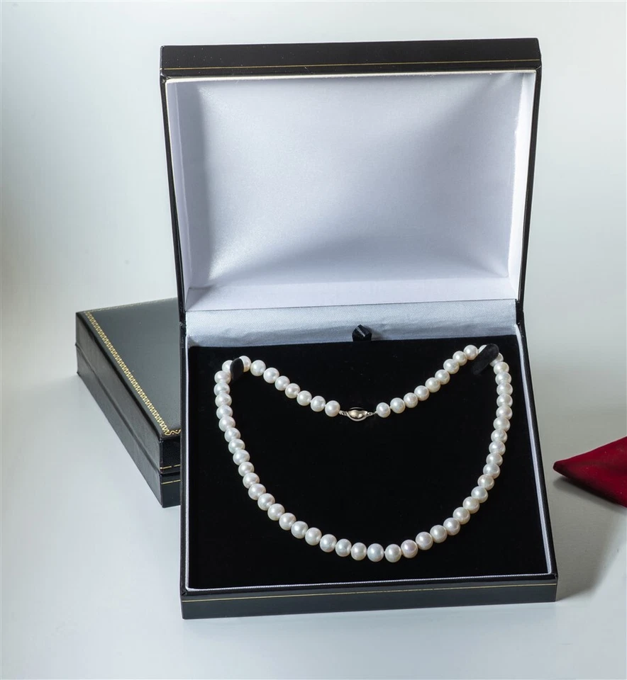 Collar largo 30 pulgadas genuino 8-9 mm redondo de perlas blancas cultivadas de agua dulce Foto 4 de 4