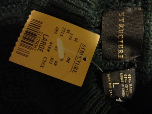STRUCTURE MEN'S FULL SLEEVES CREW NECK GREEN COTTON AND RAMIE SWEATER SIZE L NWT - Picture 7 of 8