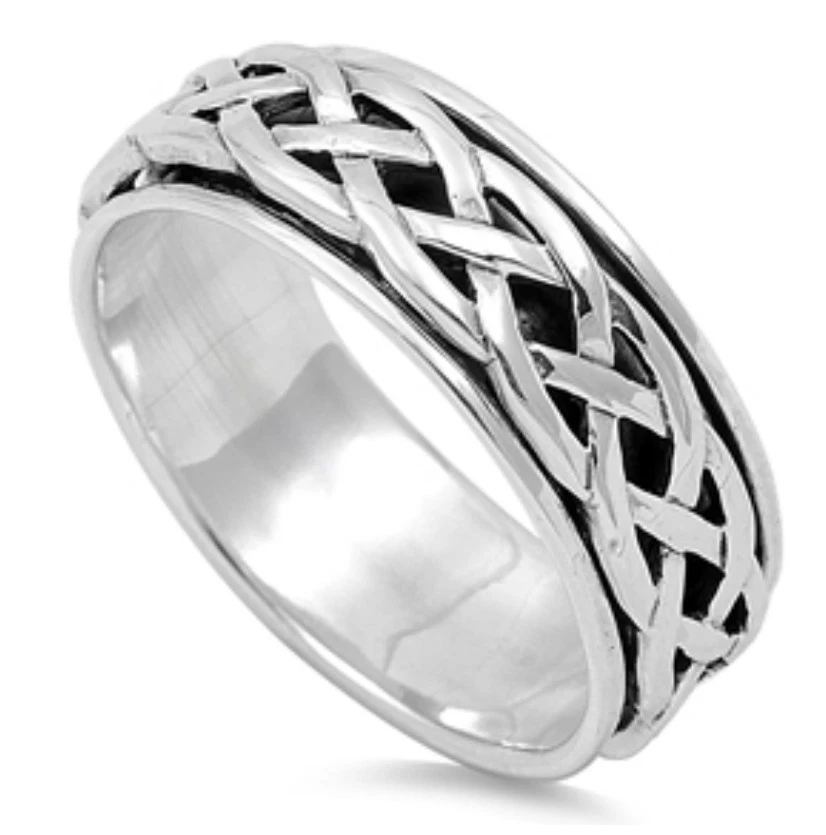 ANILLOS DE PLATA DE LEY 925 CON DISEÑO GIRATORIO PARA DAMAS Y HOMBRES 8 MM TALLAS 4 a 14 Foto 2 de 4