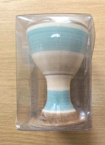 BNIB DMD David Mason Design 2 x STRIPE Ceramic EGG CUPS - Aqua Teal Beige - Picture 3 of 3