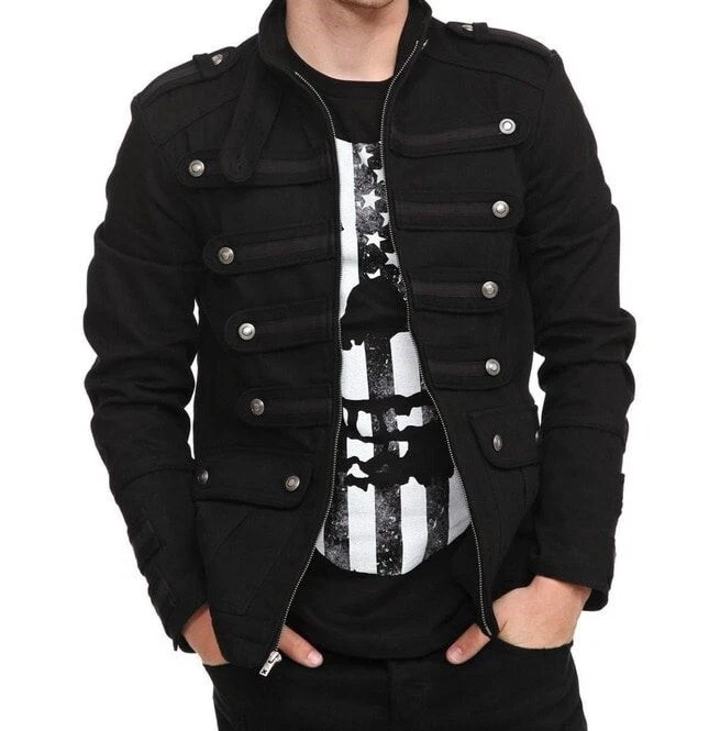 Gothic Military Band Black Punk Rock Jacket for Men Vintage Goth Coat Jacket