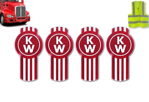 Kenworth Hood Grille Logo Emblems Badge L53-1002-10 Red Metal Flake Set of 4 - Picture 2 of 9