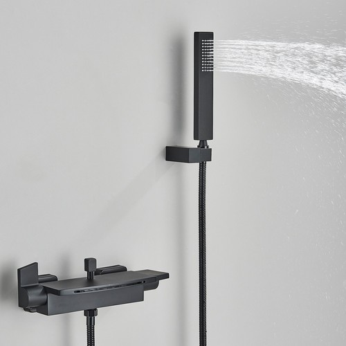 Badewannenarmatur Set Schwarz Wasserfall Mischbatterie Wanne Wasserhahn Brause - Picture 7 of 12