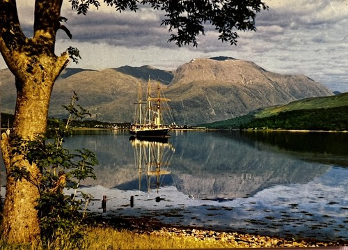 Ben Nevis Loch Eil The Captain Scott at anchor Lochaber Scotland Chrome Postcard