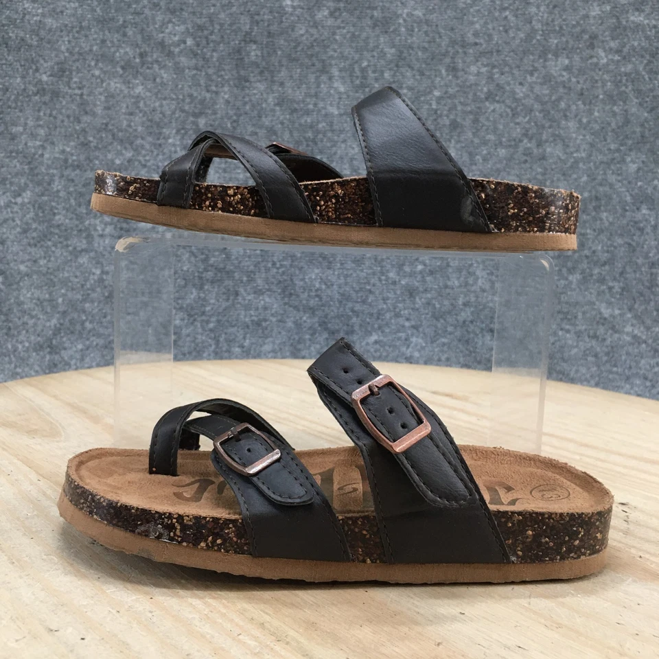 Mad Love Prudence Slide Sandal Youth 13 Brown Toe Loop Buckle Strap Faux Leather - Image 2 of 4