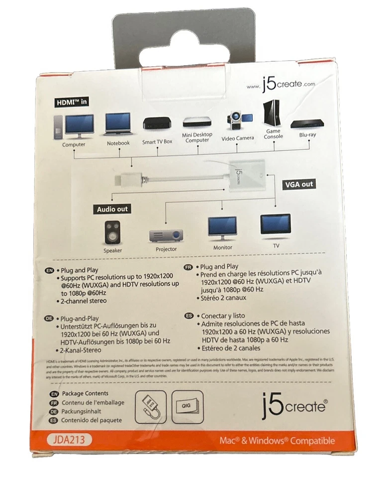 j5create HDMI To VGA Adapter Video+Audio JDA213 New - Image 2 of 2