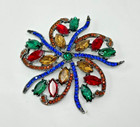Beautiful Dark Metal Multicolor Rhinestone 2.25" Flower Brooch Pin