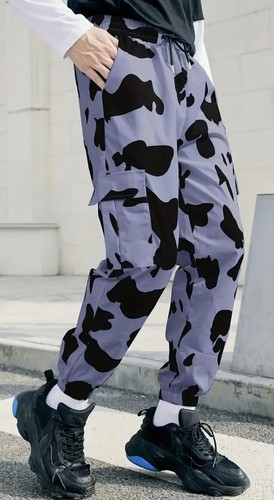 Men’s 5XL Cargo Pants,Steel Blue Camouflage Baggy Trousers Loose Hip Hop Pockets - Picture 4 of 7