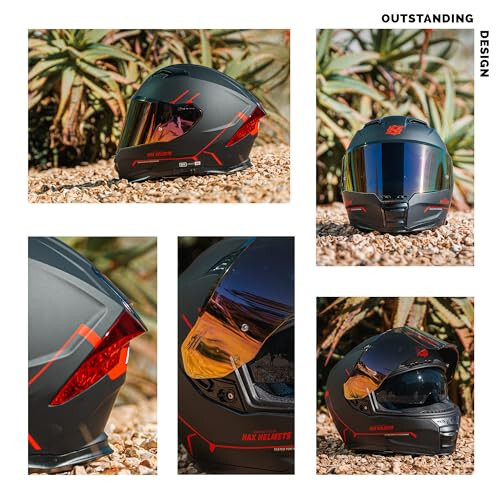 Matte Black Red Medium | HAX Force Aerodynamic Full Face Helmet for Street & E-B - Picture 4 of 6