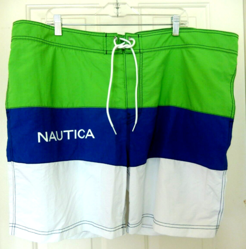 NAUTICA Tri Color Logo Swim Trunks/Board Short-3XL, lime white blue color block
