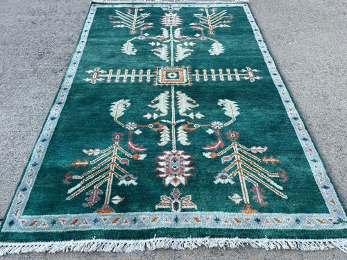 4x6 GREEN WOOL RUG HAND-KNOTTED heriz HANDMADE oriental carpet handwoven oushak - Picture 4 of 12