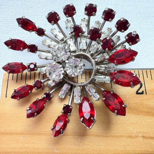 Spilla spilla starburst vintage anni 40 strass rossi e trasparenti gioielli - Foto 4 di 6