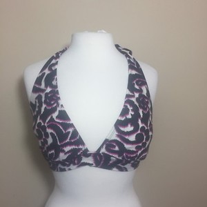 Catalina-black-pink-cream-floral-triangle-bikini-top-large-12-14-swimsuit-halter