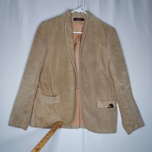 Jordache 70s Suede Leather Blazer Womens 11/12 Beige Open Pocket Lined - Picture 8 of 9
