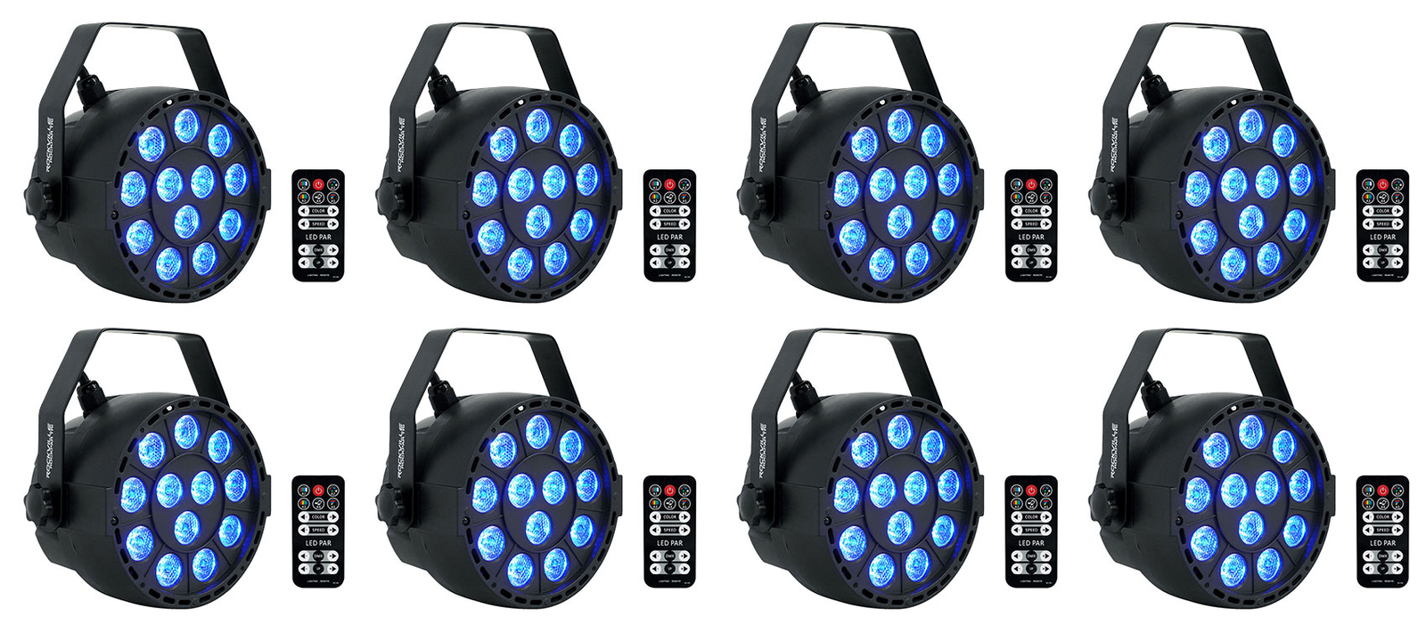 8) Rockville RockPAR TRI LED RGB Compact Par Can DJ DMX Wash Lights + Пульт дистанционного управления черного цвета