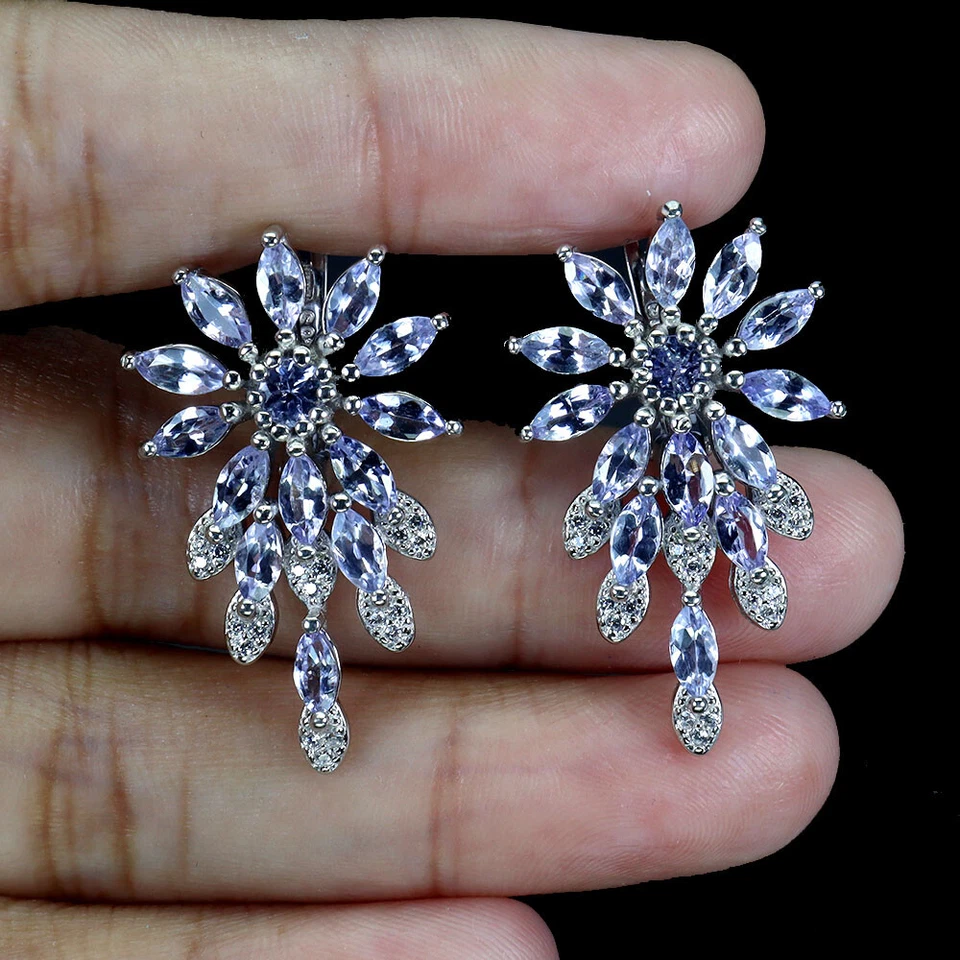 925 Sterling Silver Earrings Marquise Tanzanite 5x2.5mm Natural Gemstone jewelry - Image 2 of 4