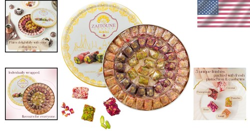 Luxury Handmade Turkish Delight Mix - 650g Gift Tin with Pomegranate & Pistachio - Picture 2 of 8